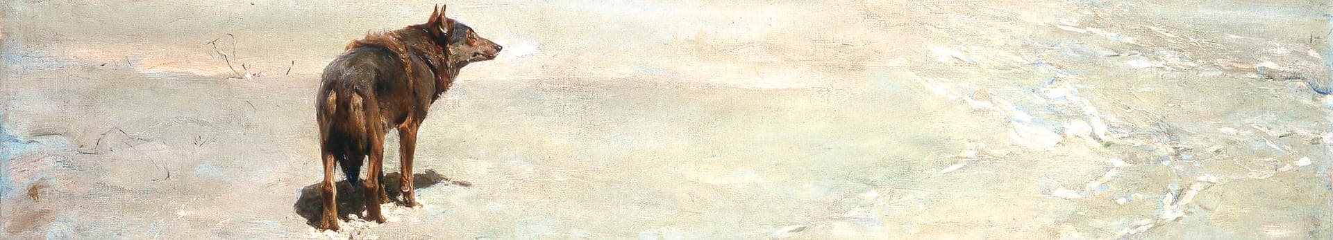 Alfred Wierusz-Kowalski, „Wilki (W lutym na Litwie), 1890, olej, płótno, 74,5 x 100 cm, Muzeum Narodowe, Poznań” – fragment obrazu